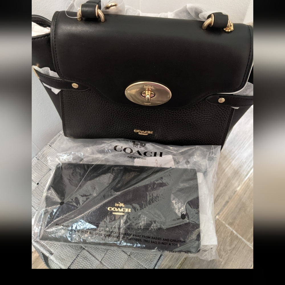 COACH BLAKE Leather Black Satchel with wallet, BOTH NWT. Medium size.